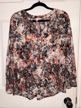 Northern Reflections Cream Multicolor Floral Henley Top